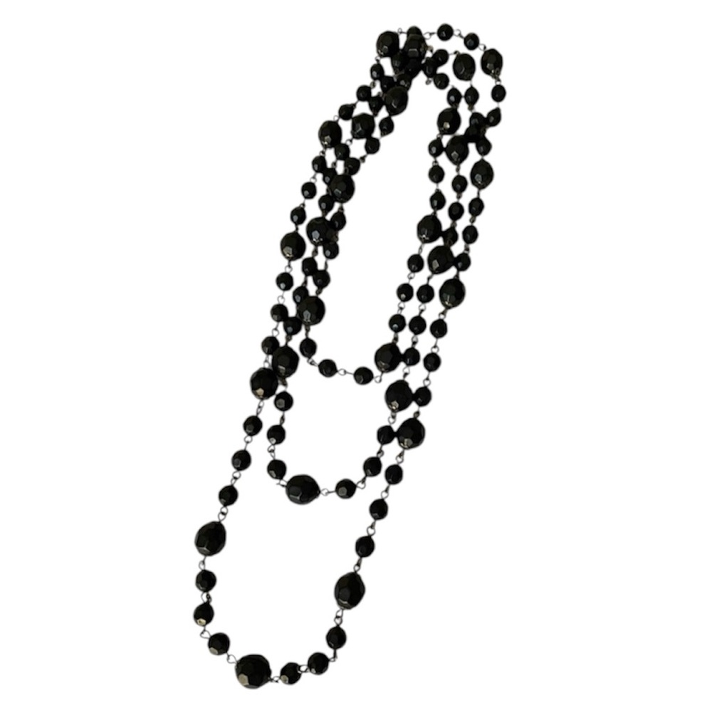 Black beaded long necklace